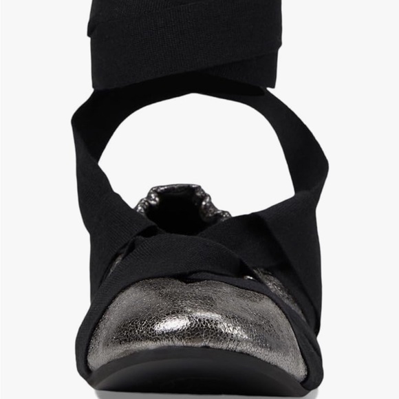 NWT $128  silver and blackstrap, Free People ballet wrap flats. Size 9.5 - Picture 5 of 7